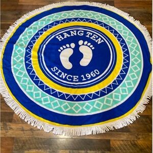 Hang Ten Blue and Yellow Beach Towel with Unique Circular Design
